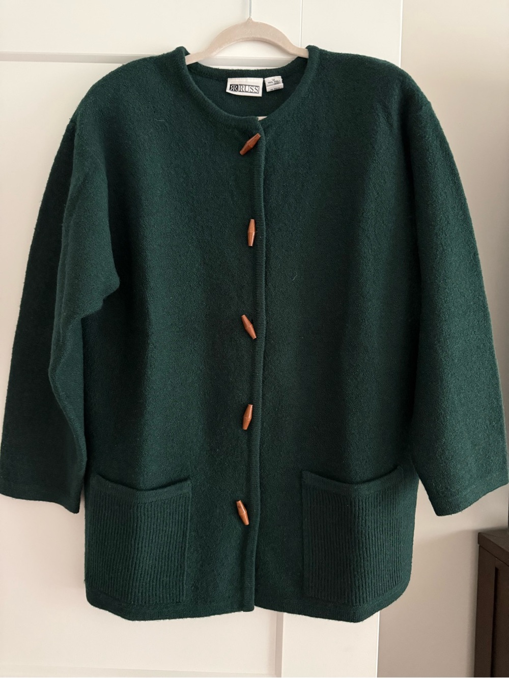 Vintage Russ Wool Forest Green Toggle Wool Coat Made In Australia.  1980-90’s